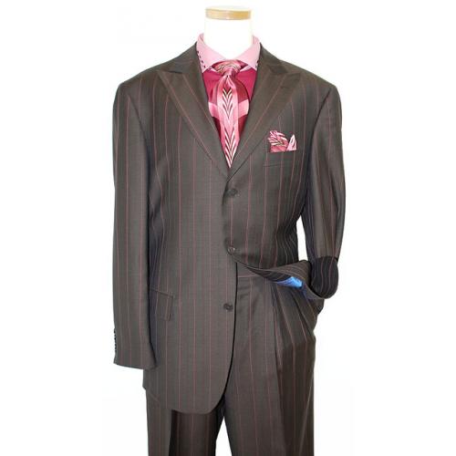Earvin Magic Johnson Chocolate Brown With Rose Pinstripes Super 120'S Wool Suit TG40389